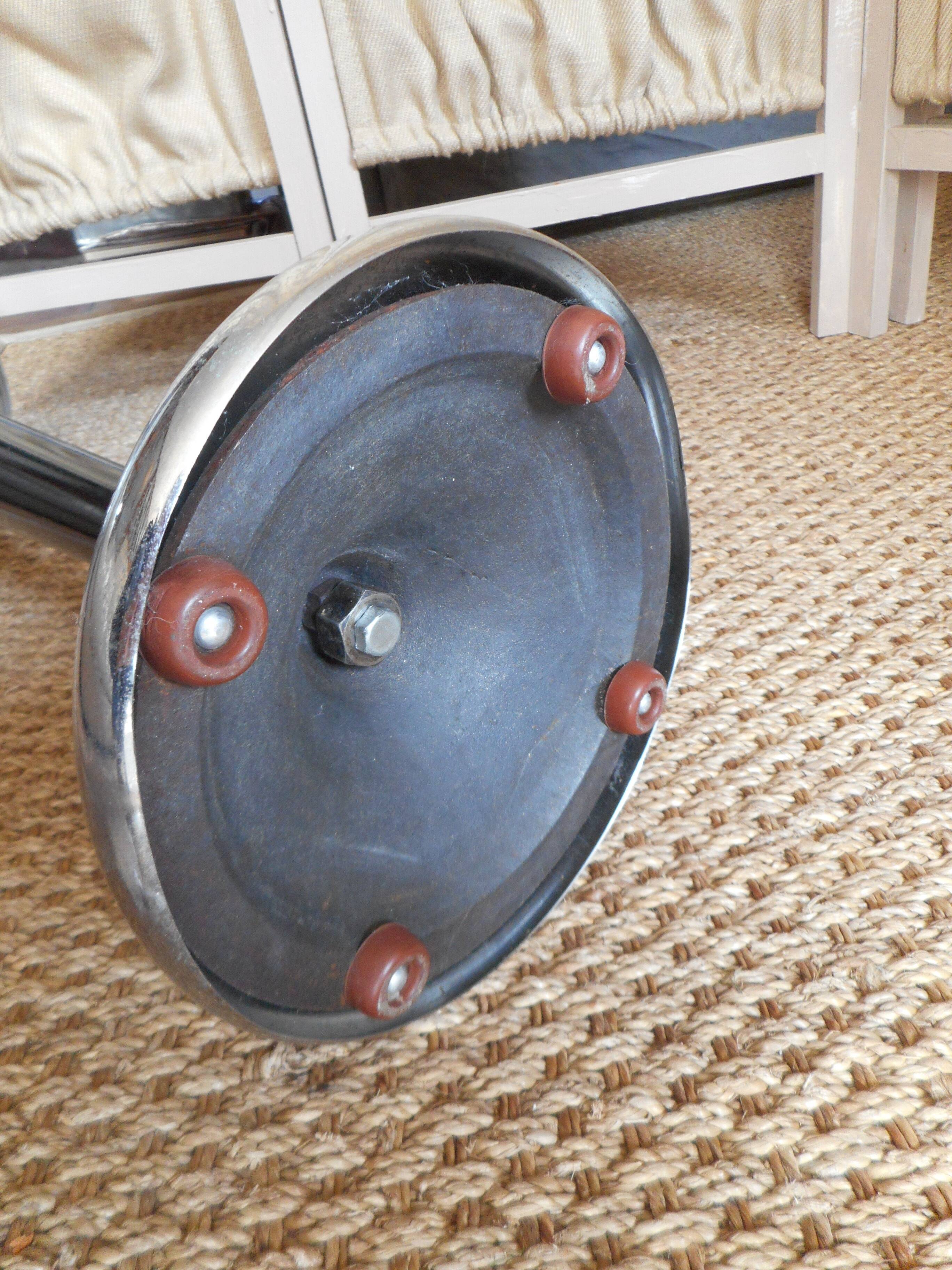 art deco chrome and black wood ashtray