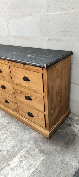 Furniture with drawers waxed pine above black top three tablets furniture of trade