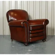 Victorian Leather Armchairs and Sofa in Burgundy, Set of 3