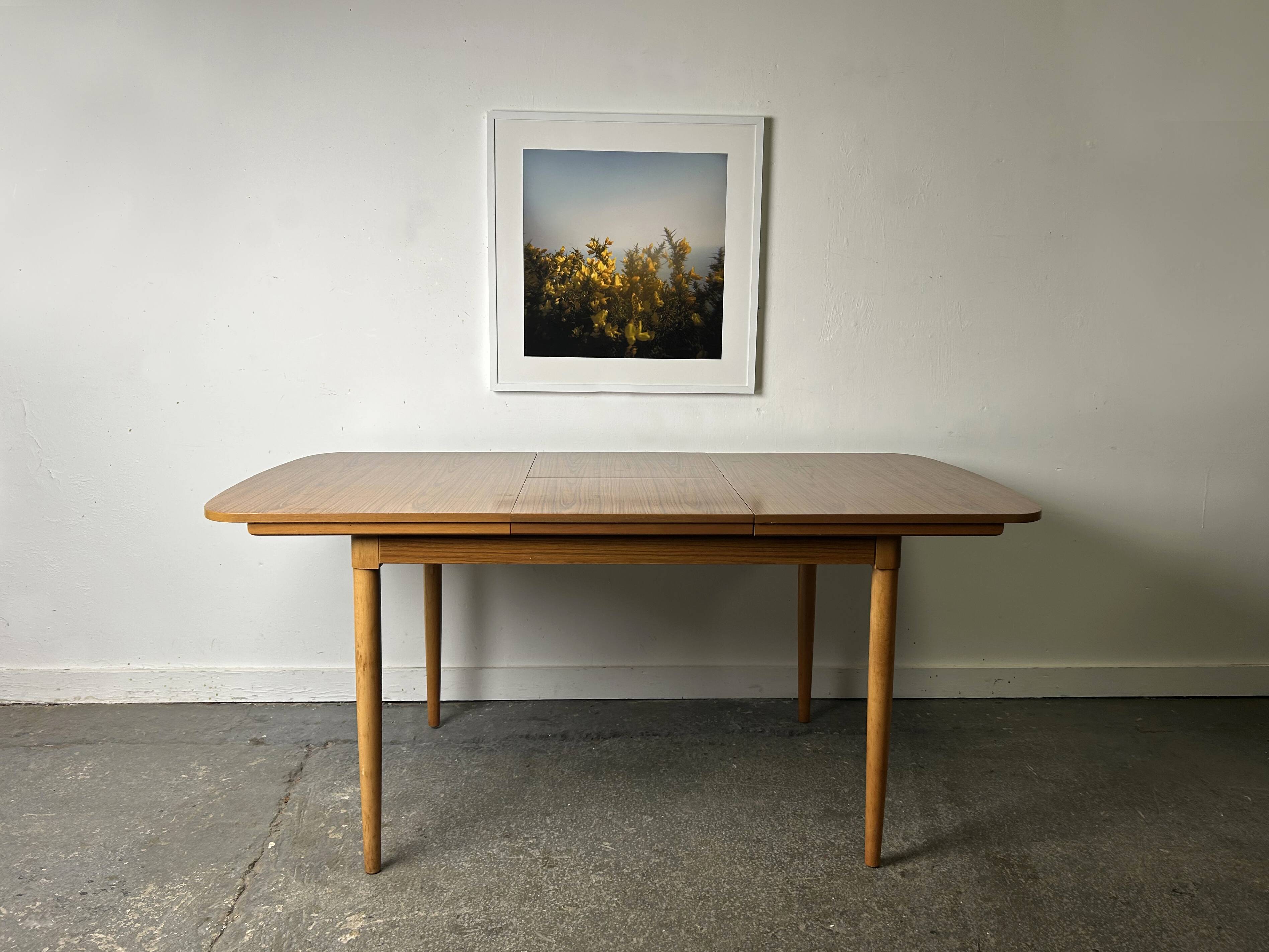 Schreiber Mid Century Extending Formica Dining Table Beech Legs 1960s-70s