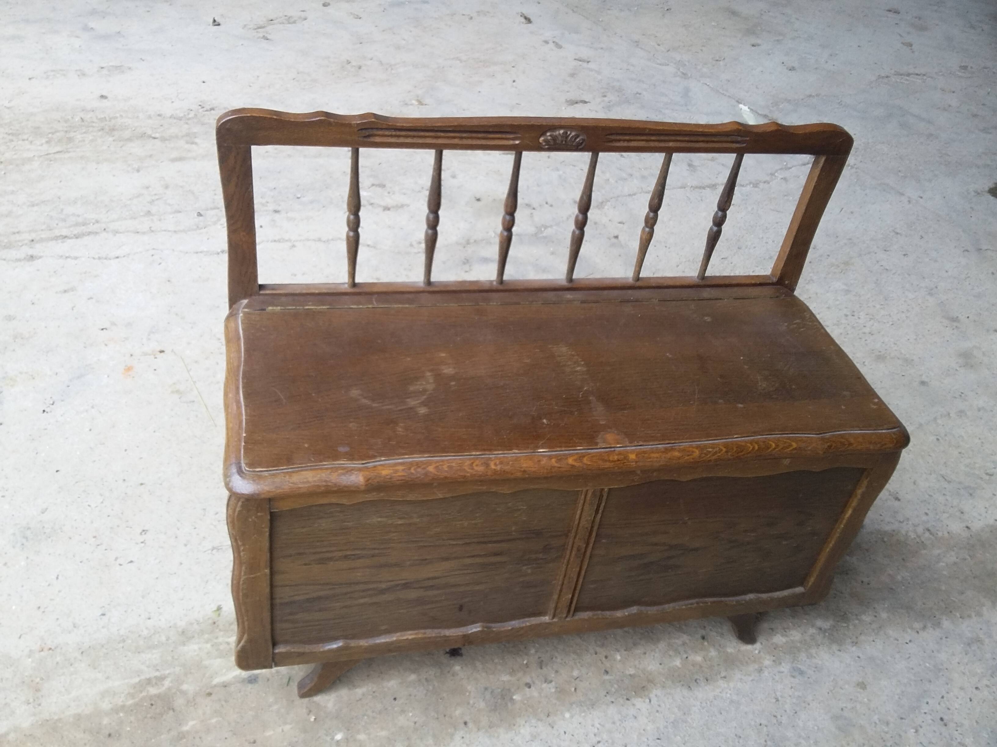 Small Oak Storage Bench - 20th Century