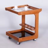 Chariot restauré du milieu du siècle, acajou, verre, polonais ressuscité, Tchéquie, années 1960