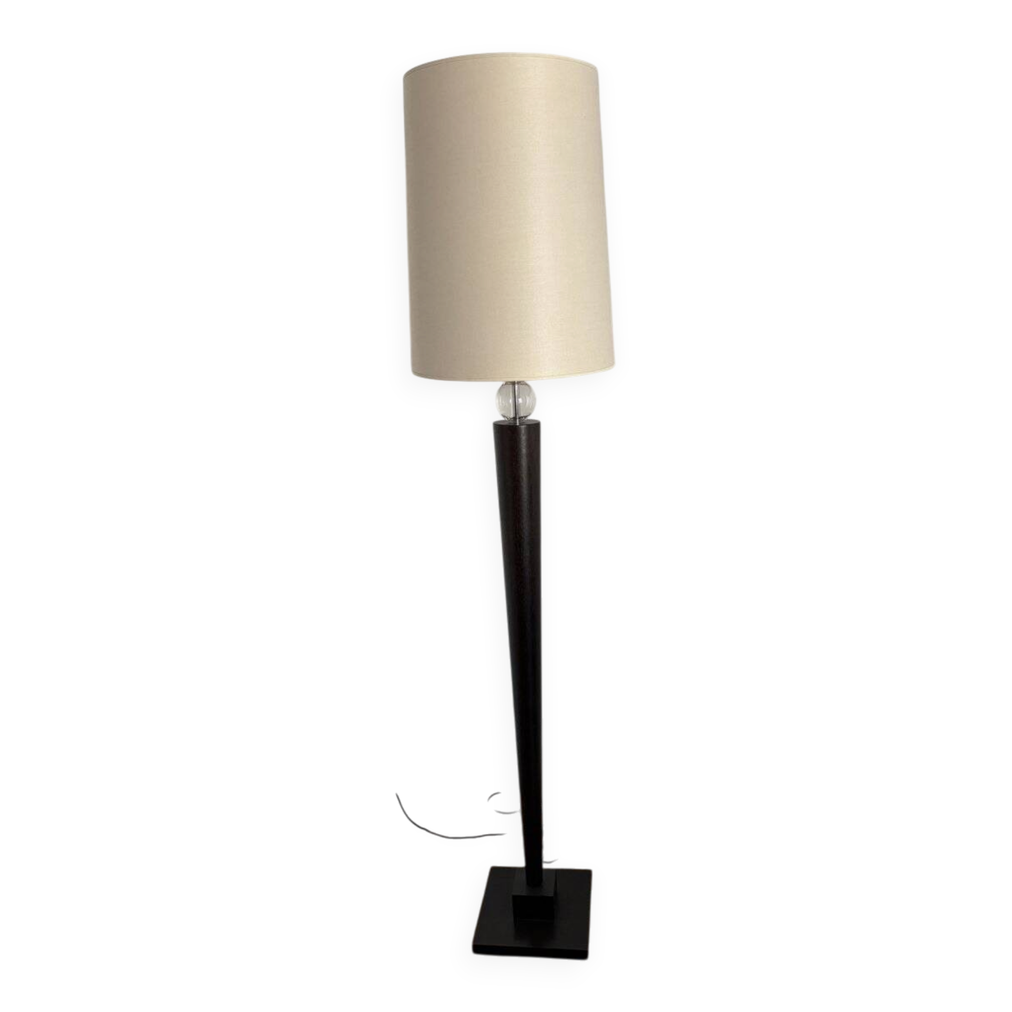 Wooden floor lamp - conical base and glass globe