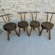 Suite of 4 tripod chairs, trunk seats, solid wood