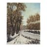 Oil on canvas village by Jan Van Dooren, winter landscape. Signed. 70s