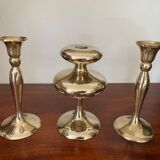 Three vintage brass candle holders
