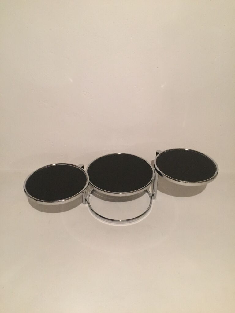 3-plate swivel coffee table in 1970s glass and chrome