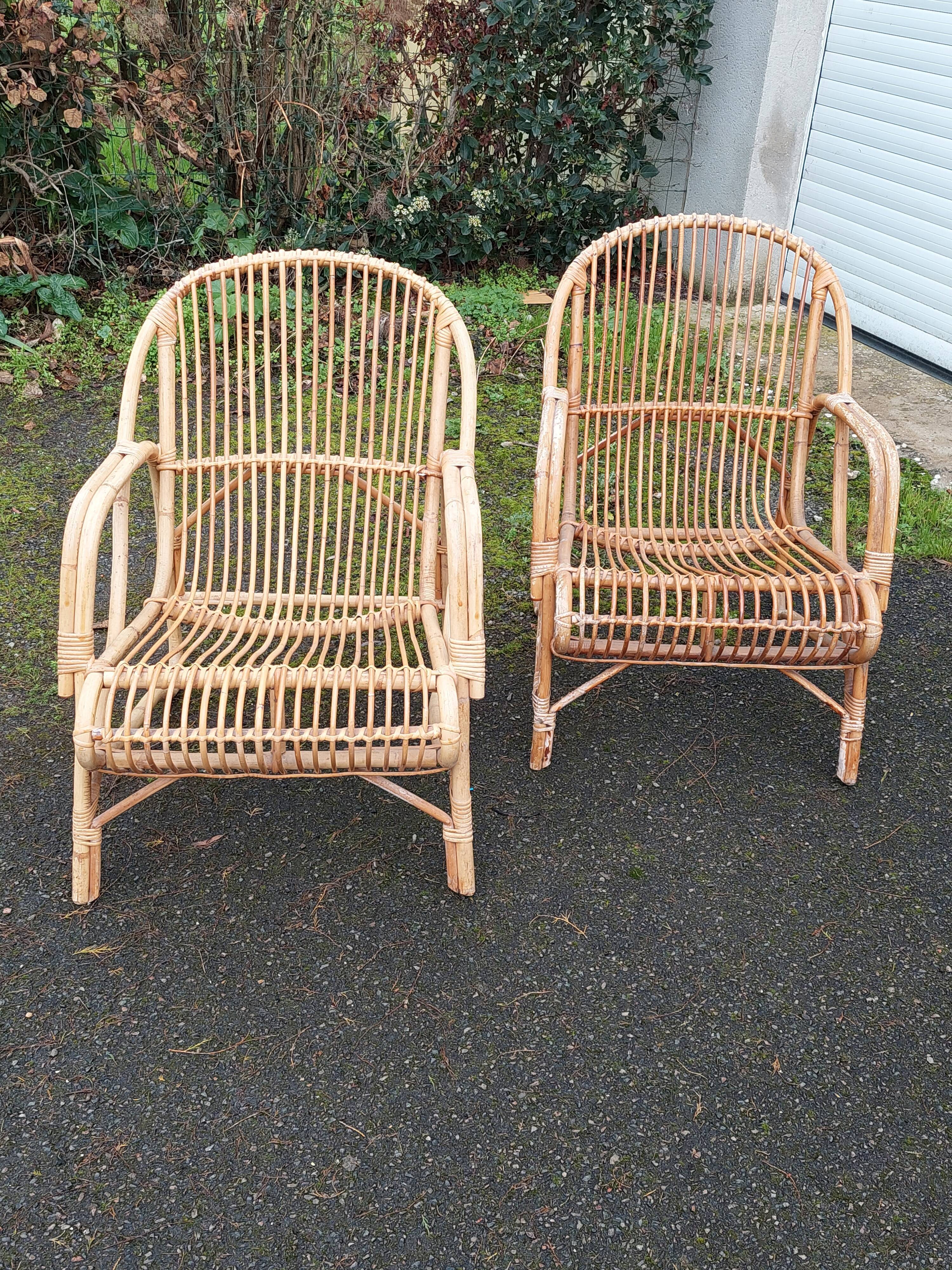 Paire de fauteuils rotin vintage