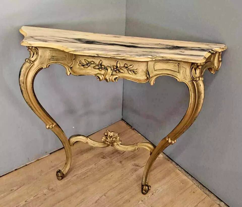 Curved Venetian console in gilded wood, Louis XV style, 20th century
