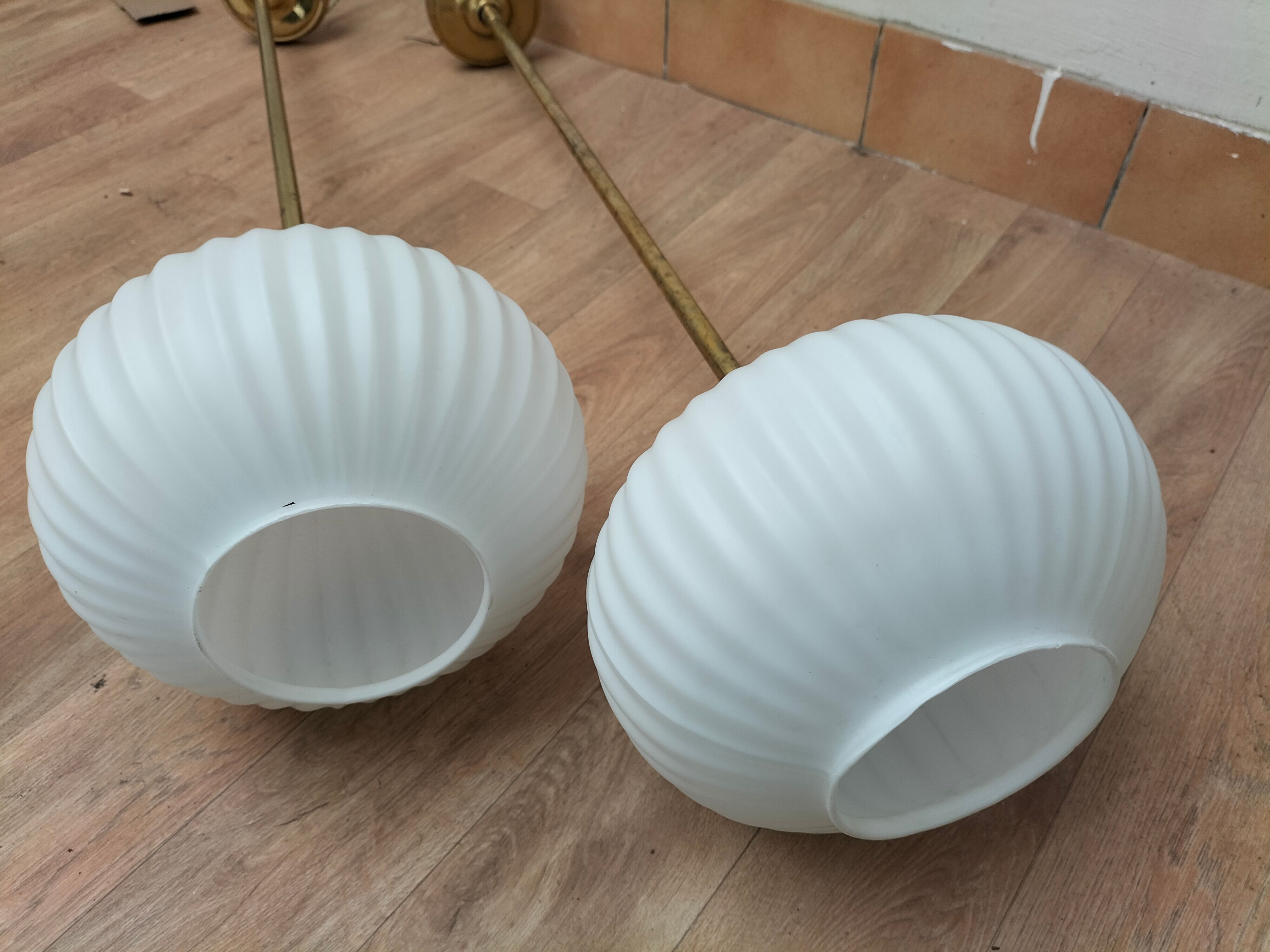 Pair brass and glass chandeliers