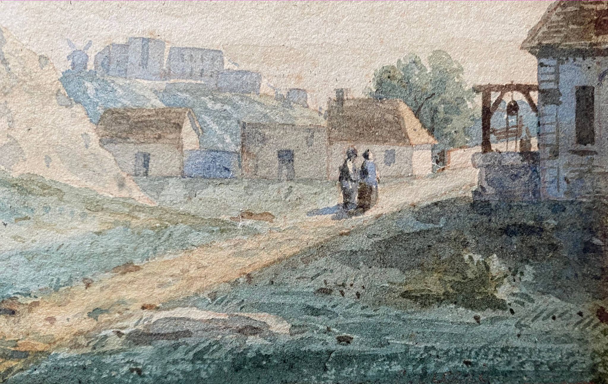 Watercolor painting around 1870 "The ballad" signed with Marie Louise