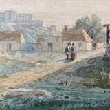Watercolor painting around 1870 "The ballad" signed with Marie Louise