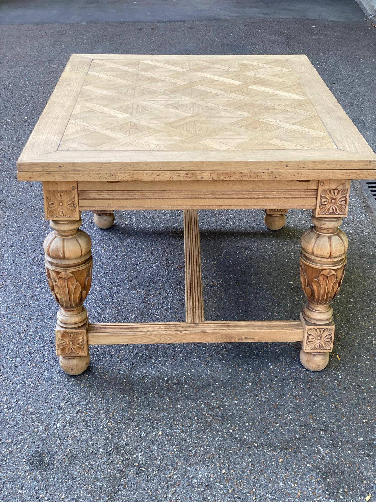 Art Deco monastery dining table, extendable, stripped in solid oak 230.