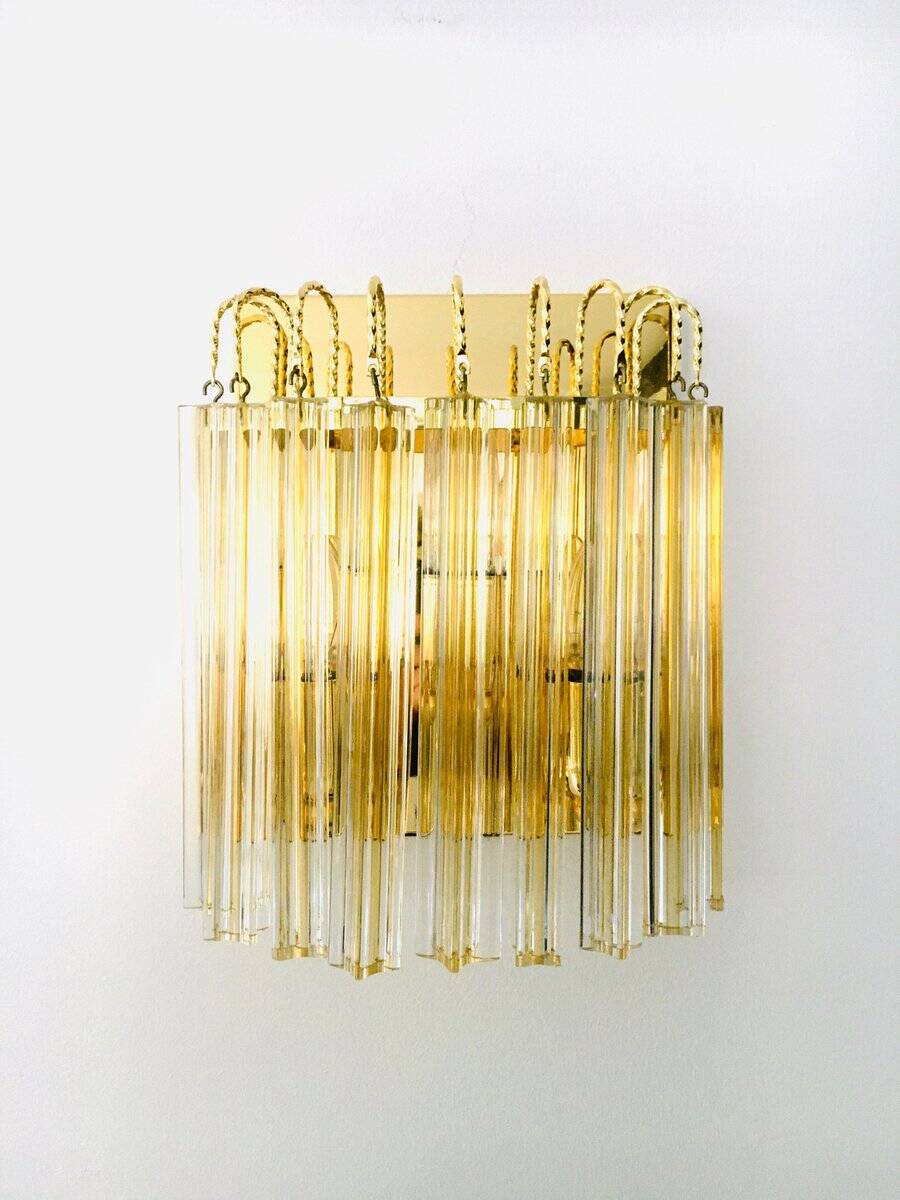 Hollywood Regency Style Glass & Brass Wall Lamp from Massive, Italy, 1980s