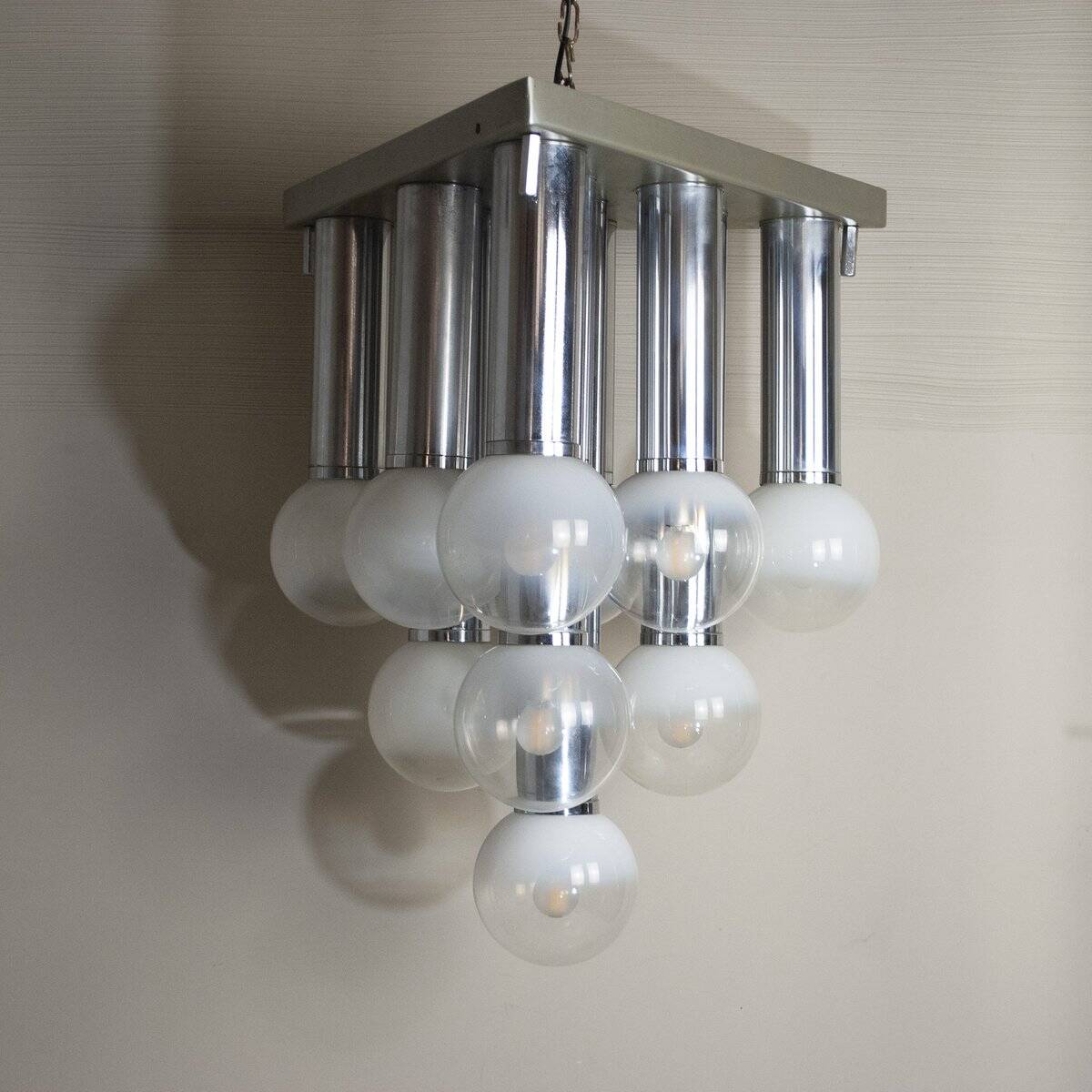 Chandelier with satin glass lights, Italy, 1970s