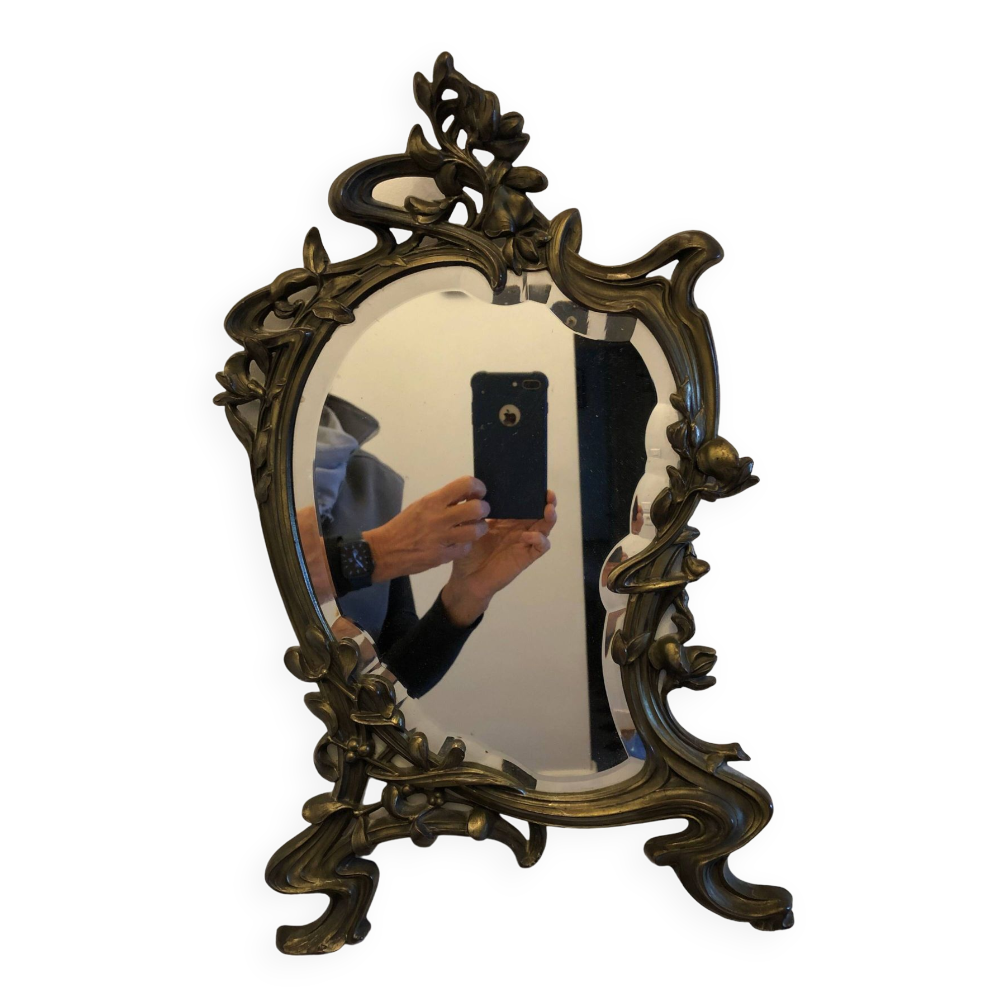 Mirror in gilded bronze and beveled glass 30x48cm