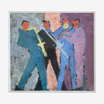 Tableau hsp "jazzmen" 1959 par michel ronga (xx°) + cadre