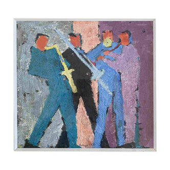 Hsp painting "jazzmen" 1959 by michel ronga (20th century) + frame