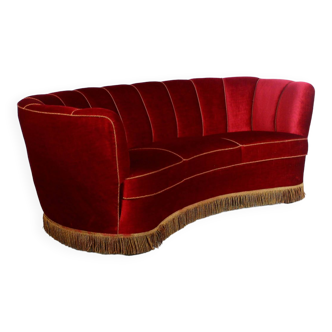 1940s Art Deco Curved Banana Sofa