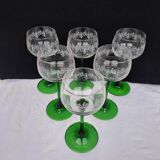 Set de 6 verres à vin blanc à pied vert en cristal