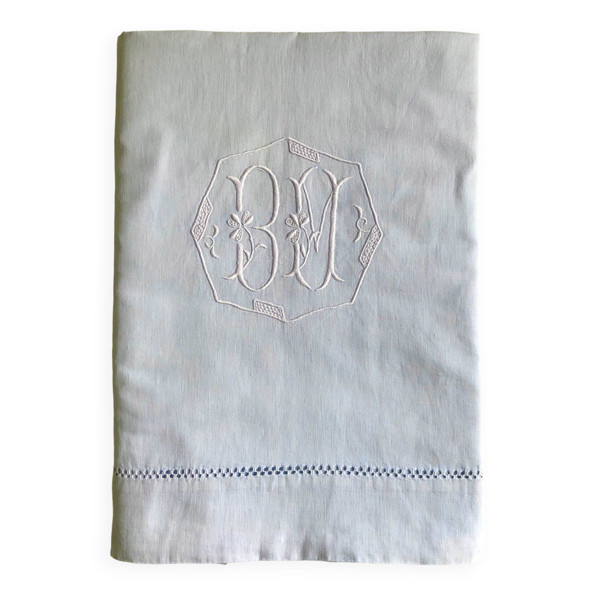Drap Ancien En Lin Et Coton Bleu Azur