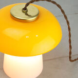 Mid-century yellow glass and brass mushroom table lamp