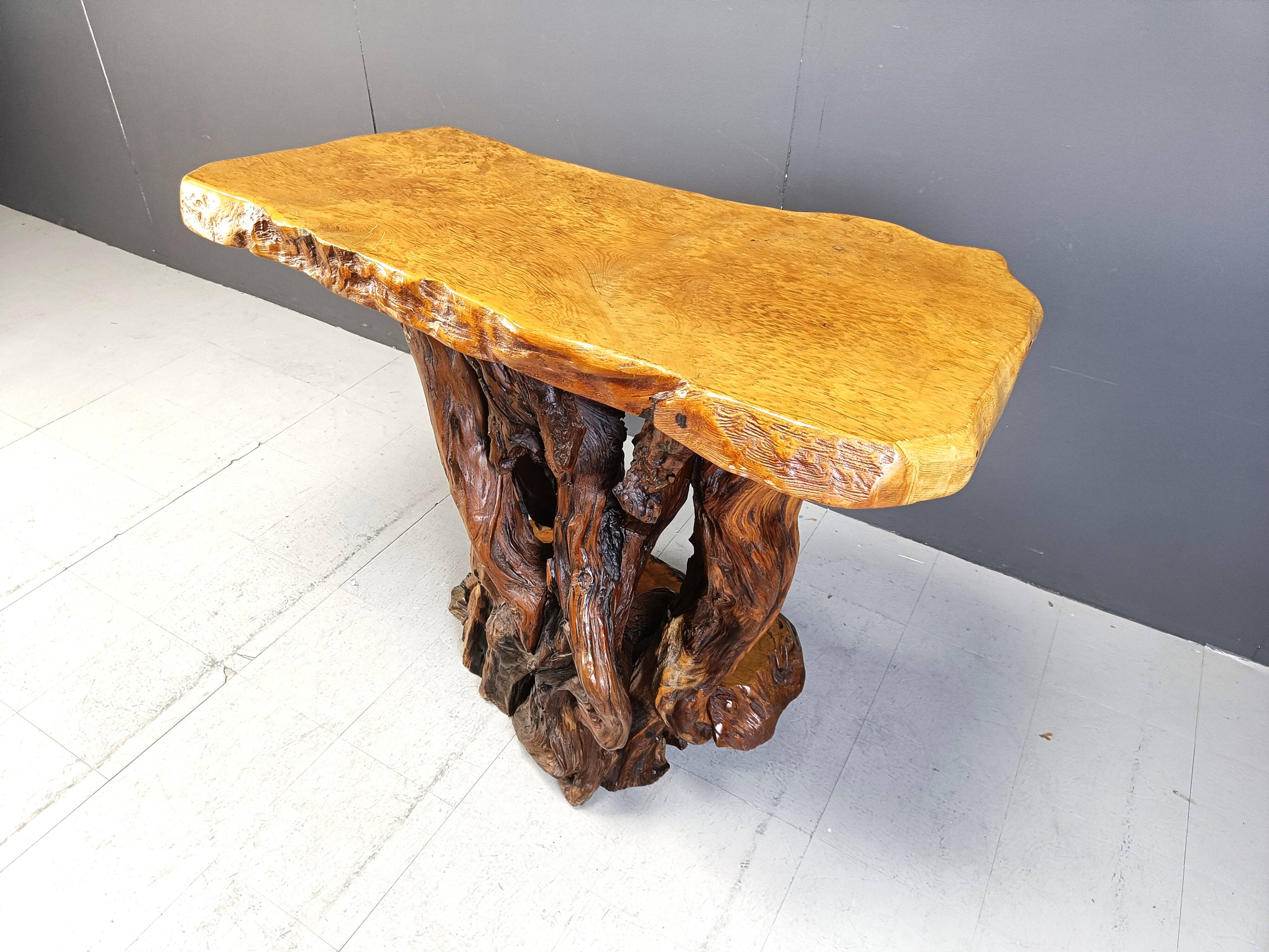 Travail Populaire Burl Root Wood Console, Italy, 1960s