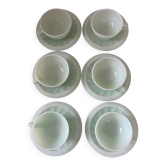 Ensemble de 6 tasses et sous tasses Dulciné opaline vert amande