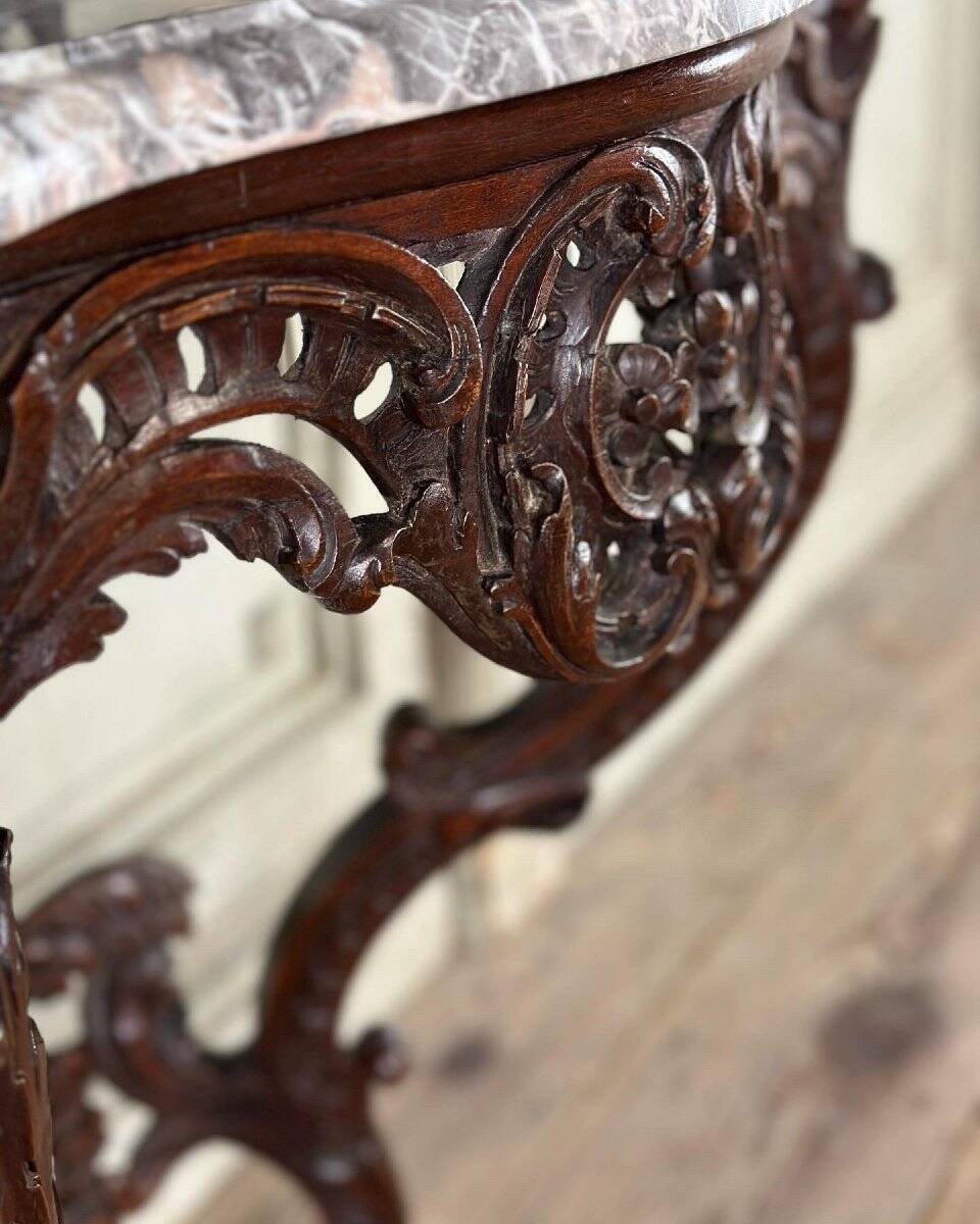 Louis XV style console in carved wood, grey Ardennes marble, 18th century