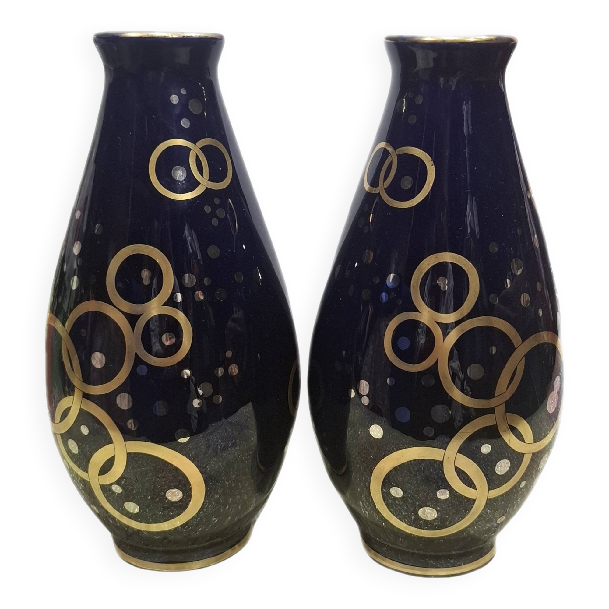 Duo de vase tulipe Gustave ASCH, bleu de Tours