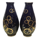 Duo de vase tulipe Gustave ASCH, bleu de Tours