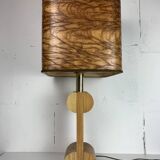 Midcentury Italian sculptural large table lamp with wood veneer shade