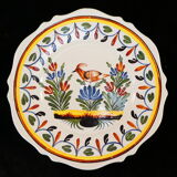 Plate in Faience of MALICORNE signed Emile TESSIER decor bird
