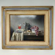 Oil painting still life stone shaving jug walnut and grape
