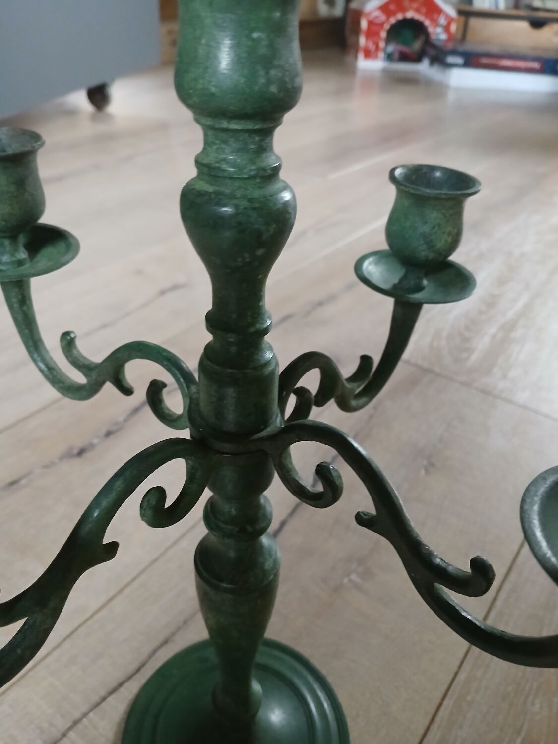 Antique green wrought iron chandelier