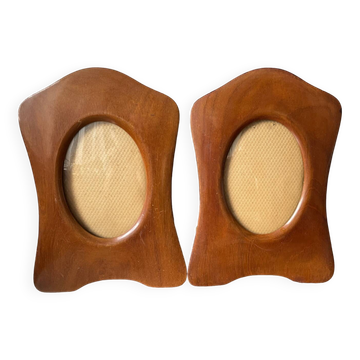 Pair of antique  identical art deco mahogany wooden frames measurements each  25 cm x 17.5 cm  convex glasses
