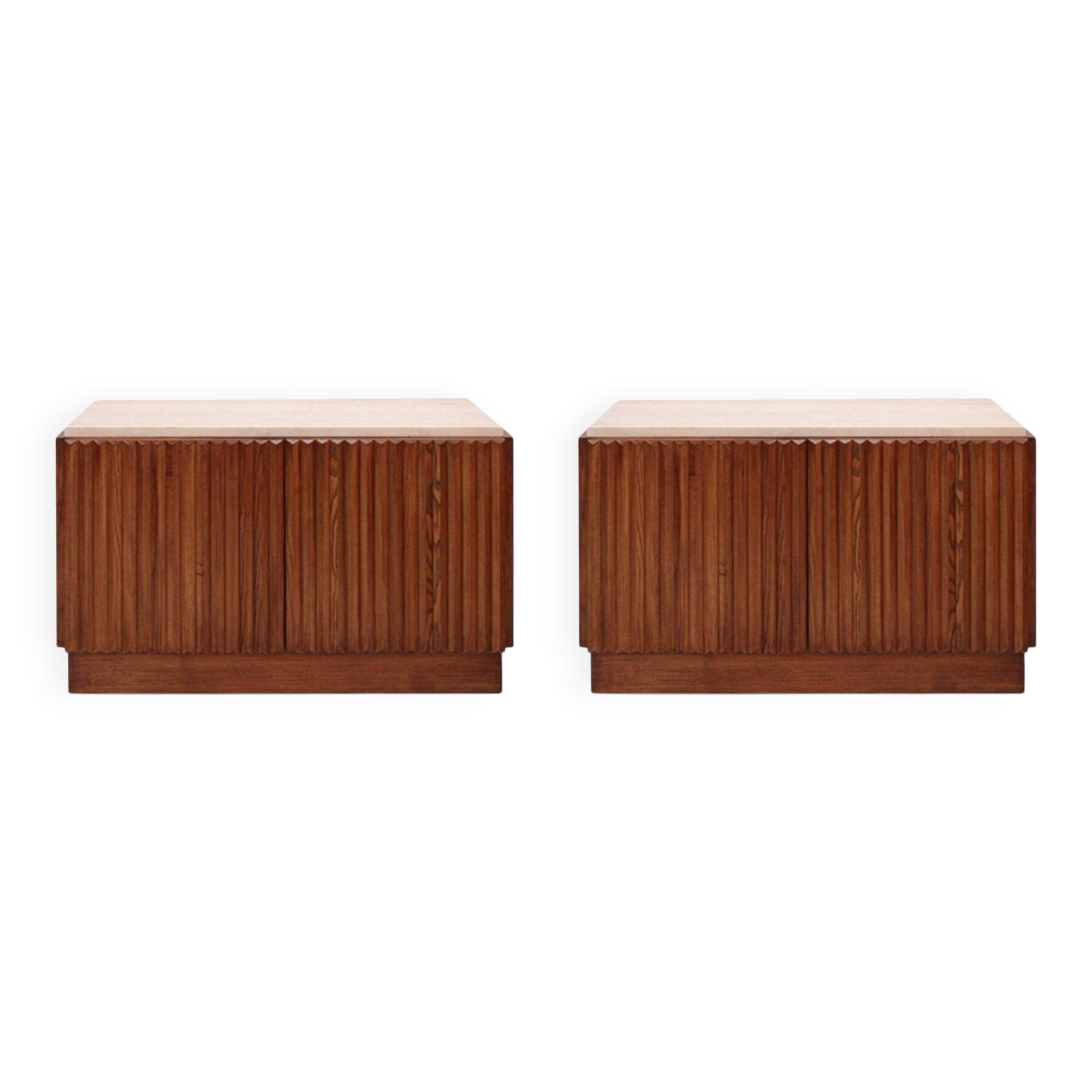 Contemporary Birch and Oak Sideboards with Travertine Top by LA Studio