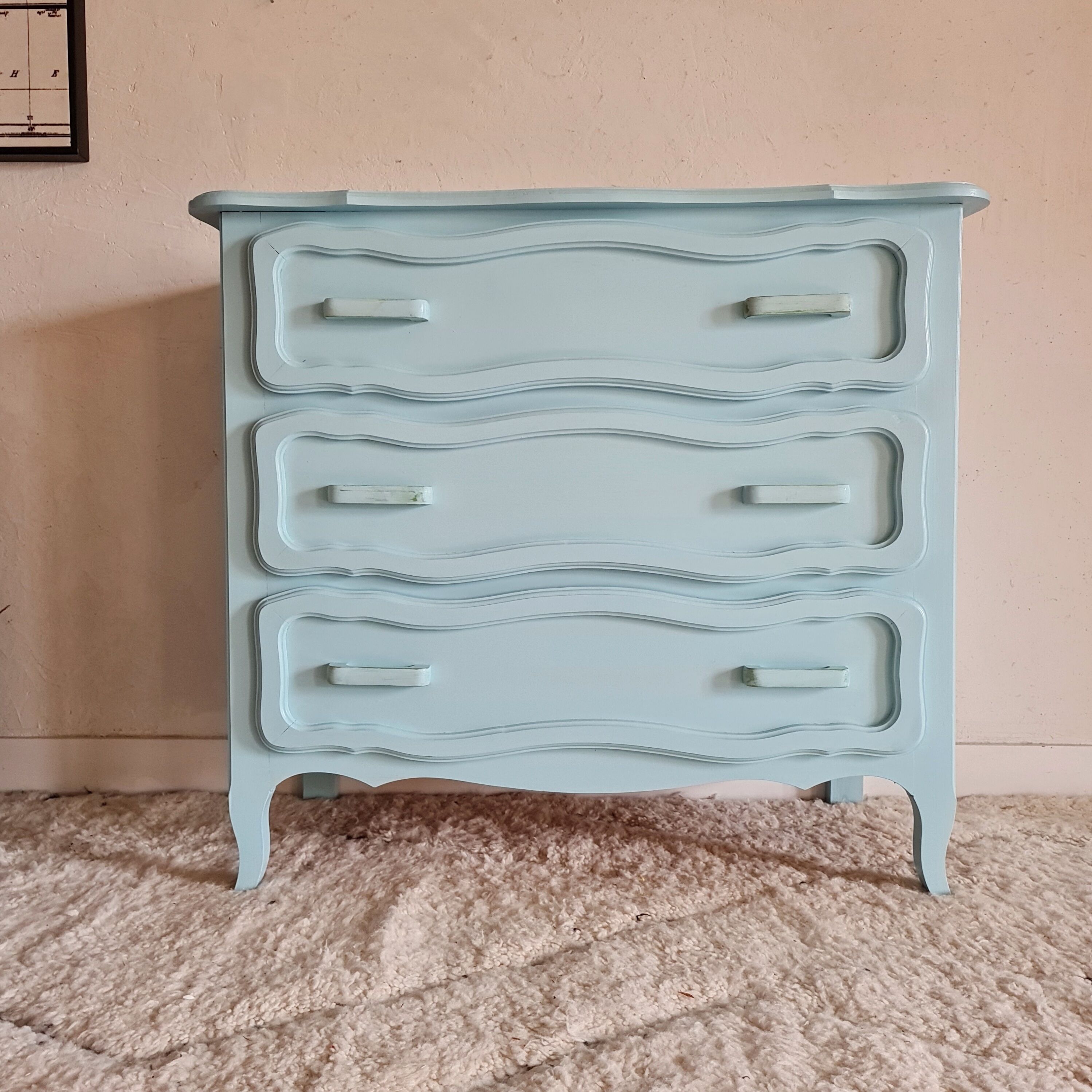 Antique chest of drawers in light blue wood