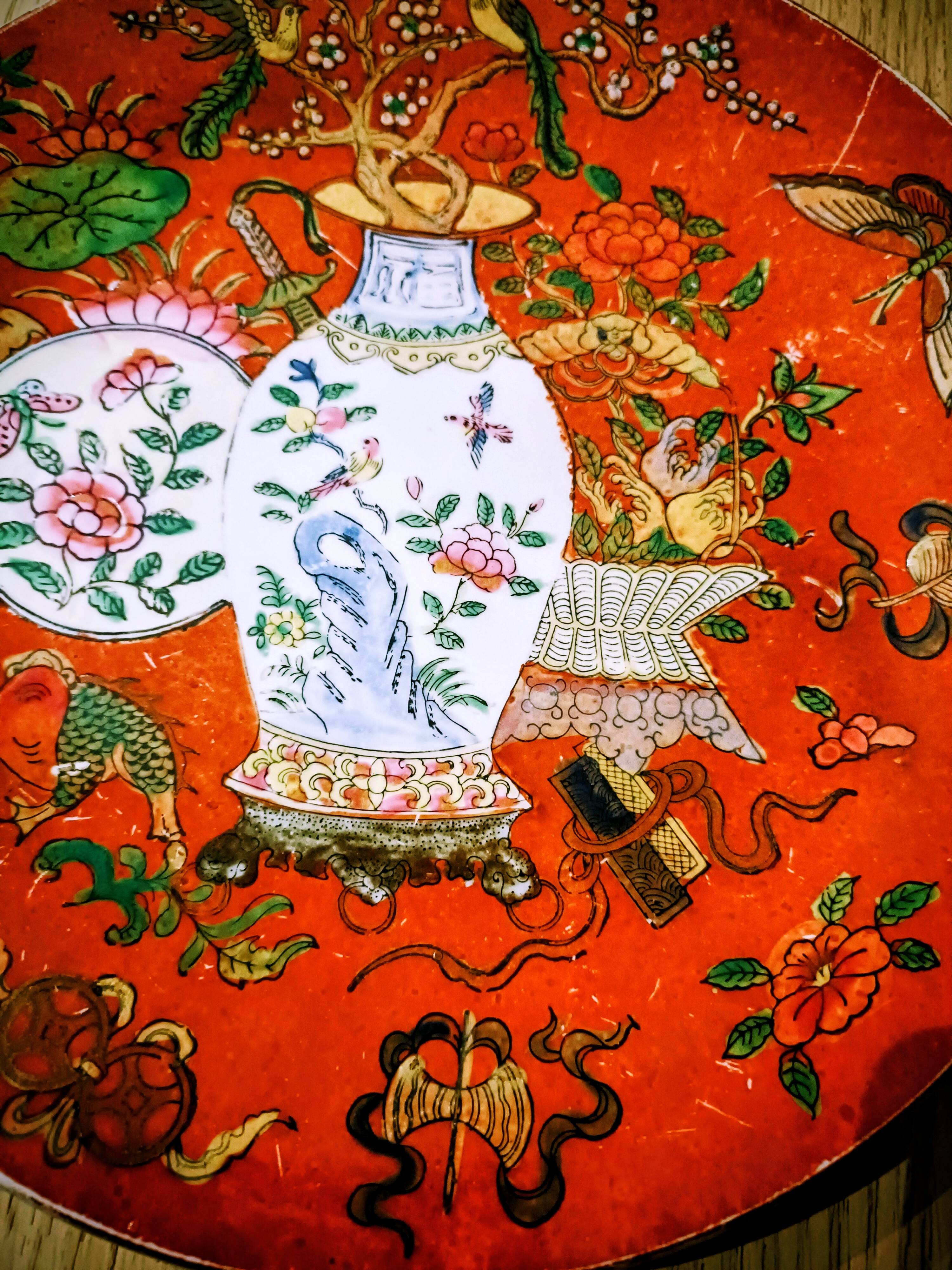 Antique cloisonné porcelain plate