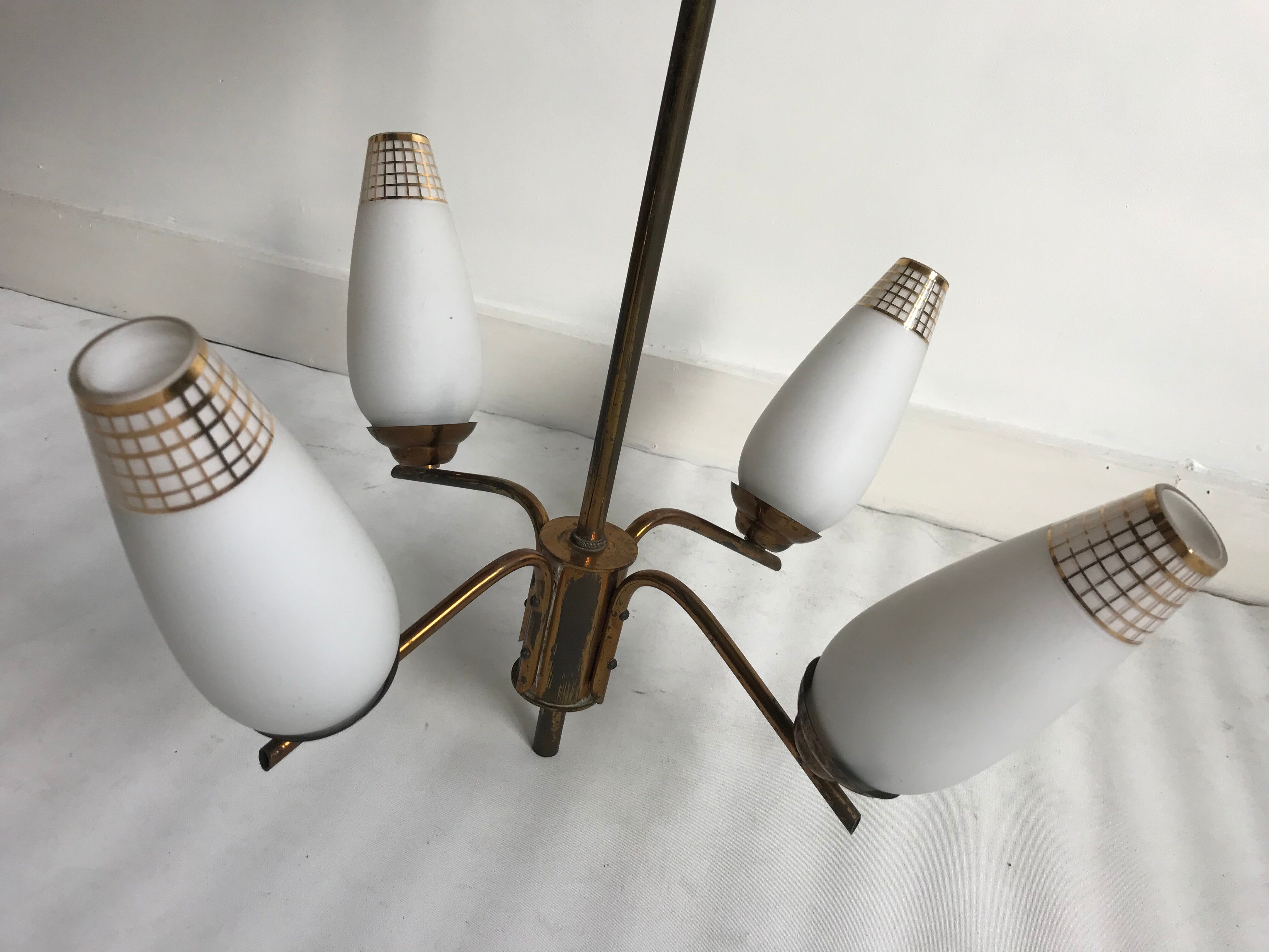 Glass and gilded brass chandelier