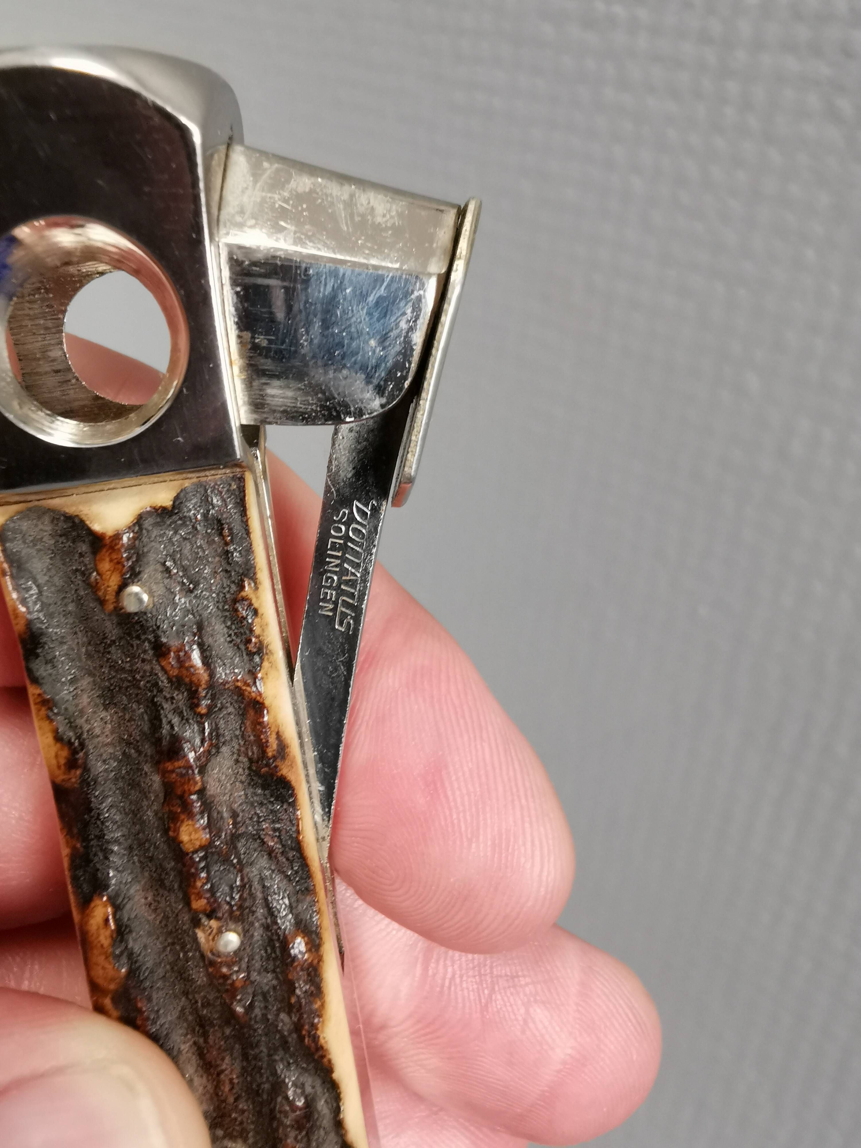 Old cigar cutter of stag horn and stainless steel. Solingen Germany 50-60s