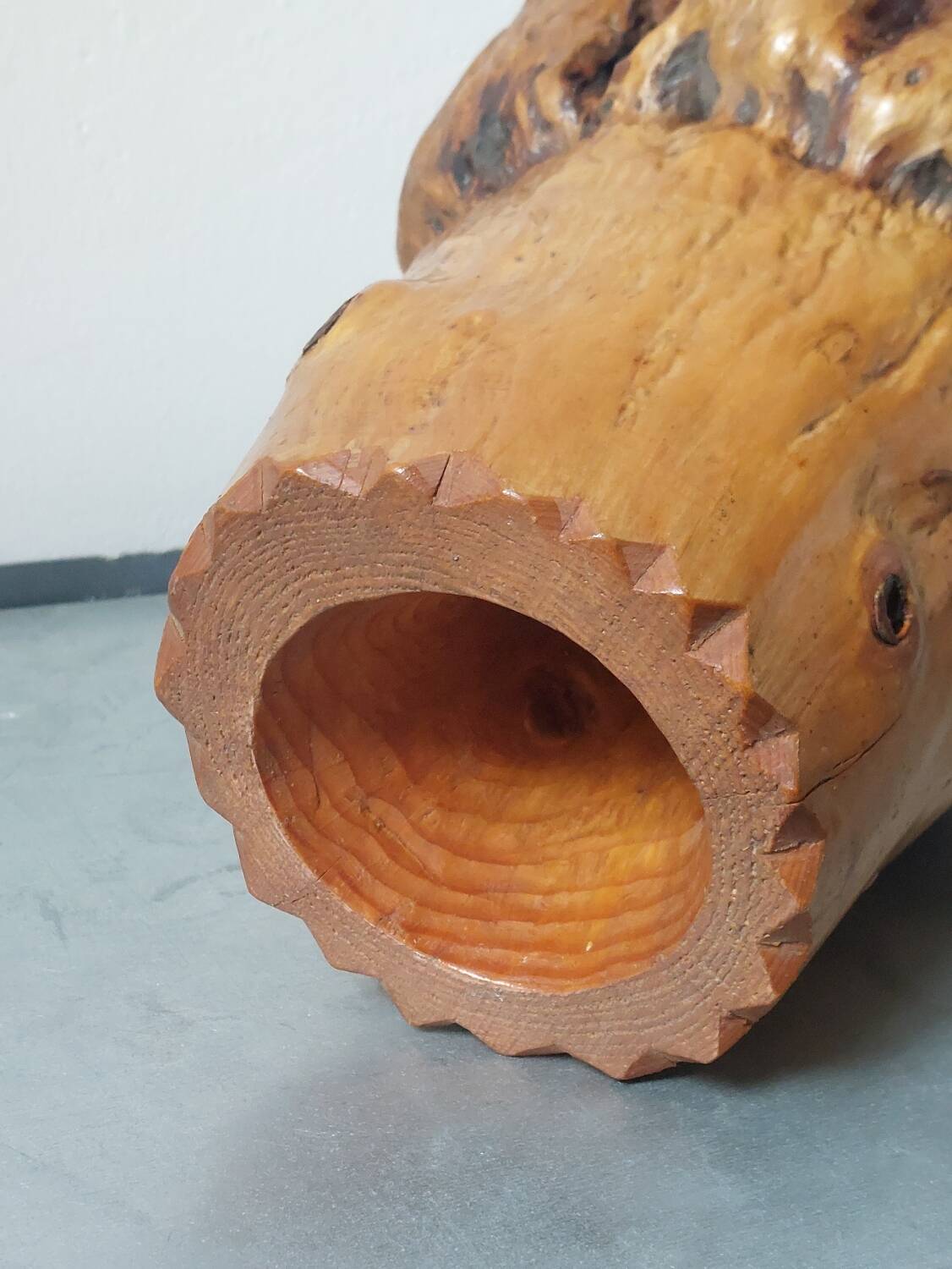 Vintage brutalist hand-carved burl wood vase