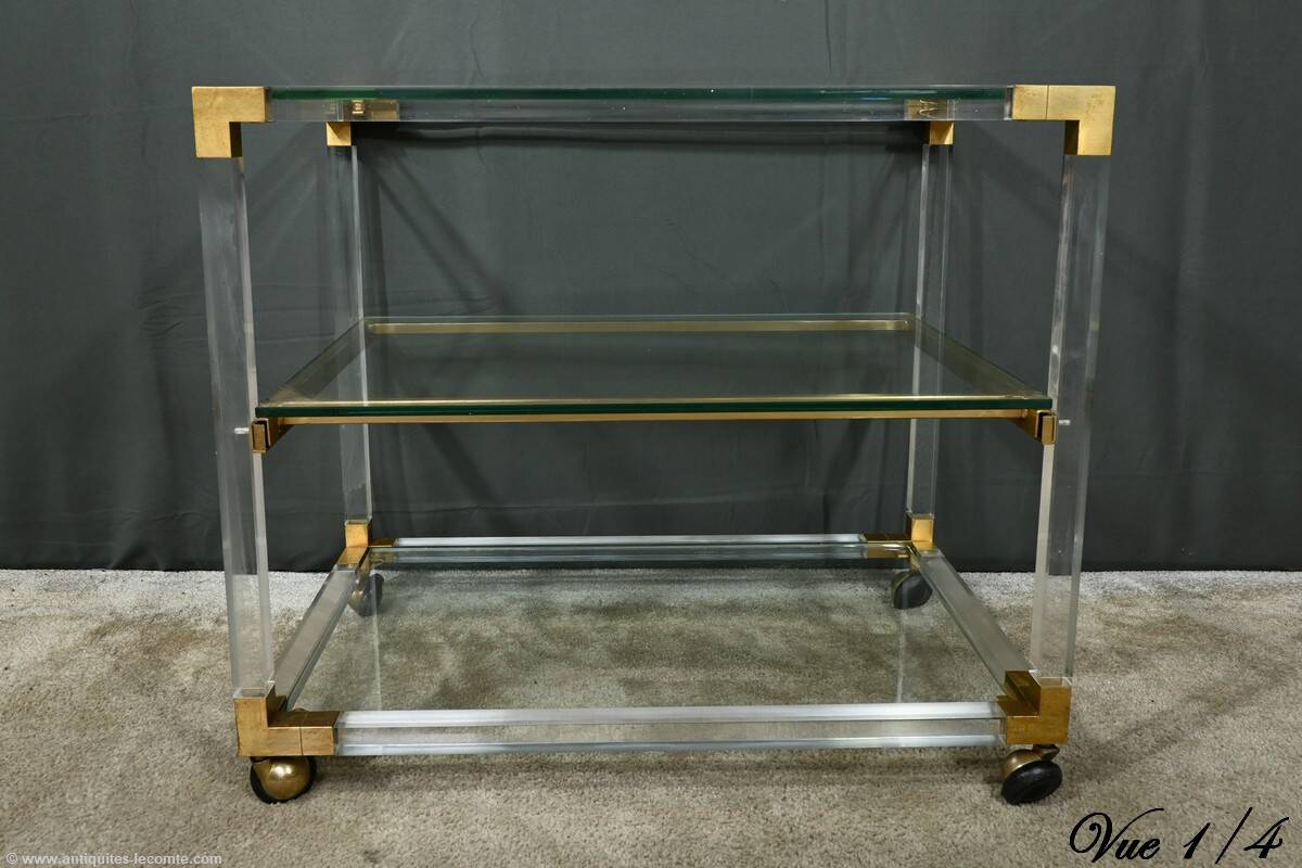 Rolling acrylic and brass serving table – 1960
