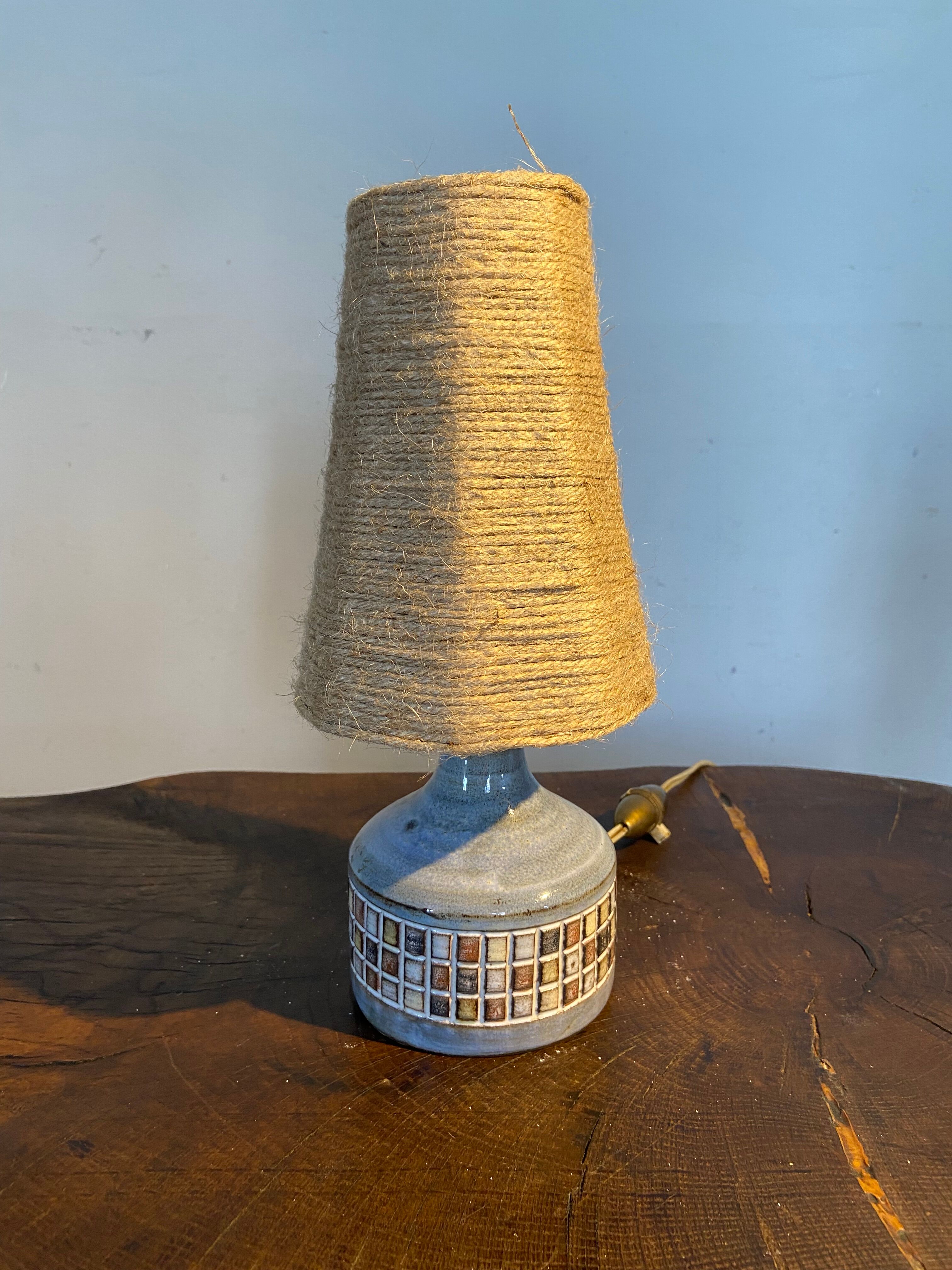 Ceramic lamp Vallauris Old Mill year 60 lampshade rope