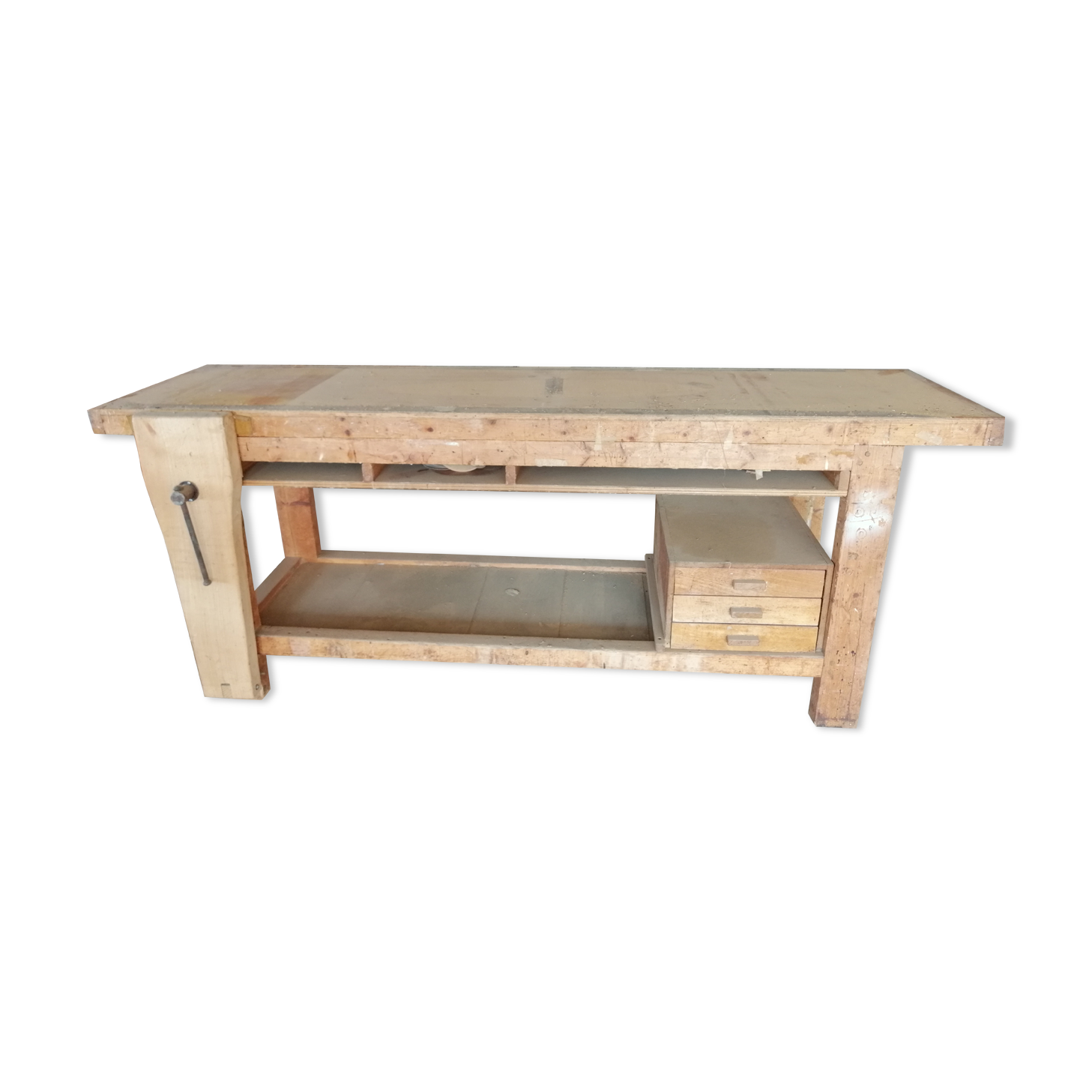 Old solid wood carpenter's workbench