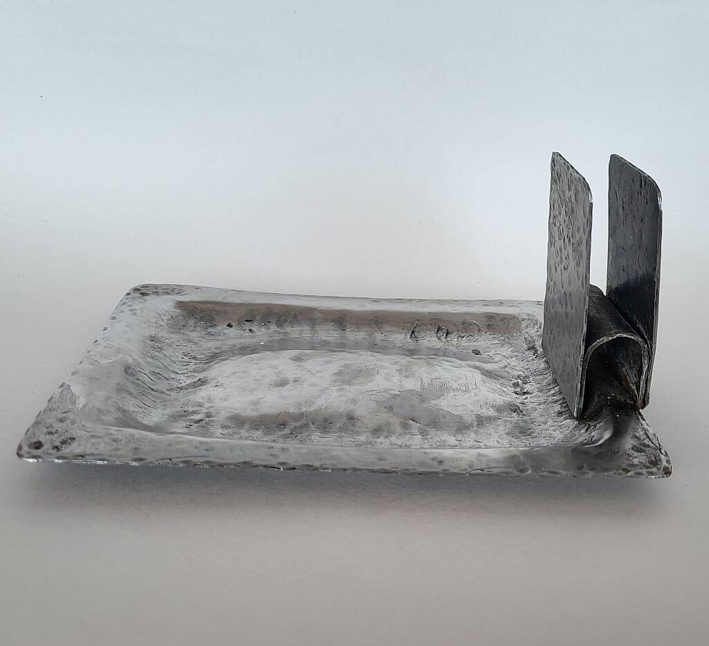Arts and Crafts Pewter Ashtray and Matches Holder Hammered