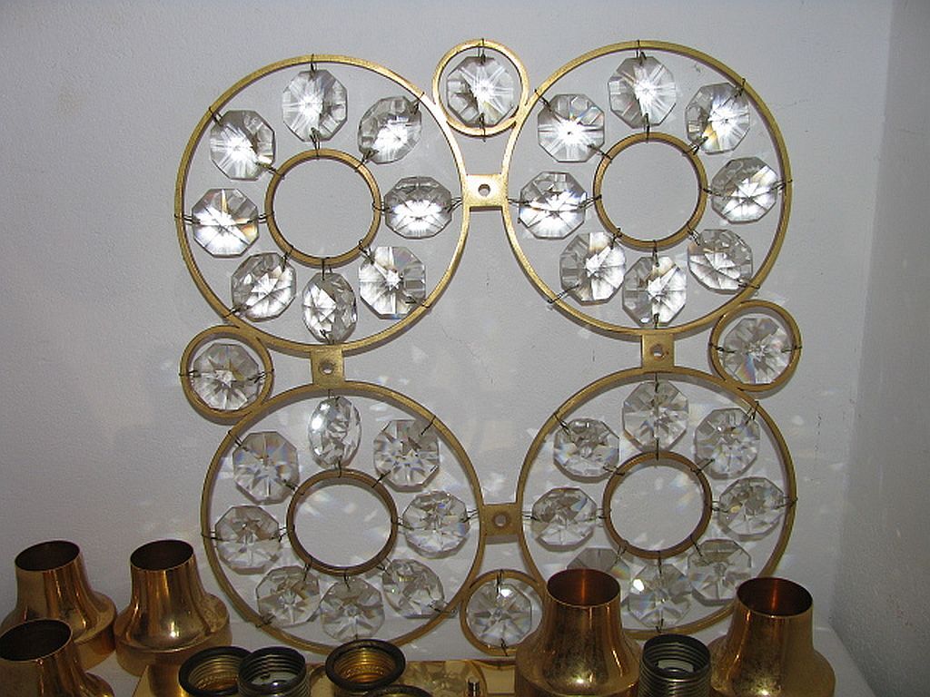 Lampe murale doré, cristaux de verre des années 1960