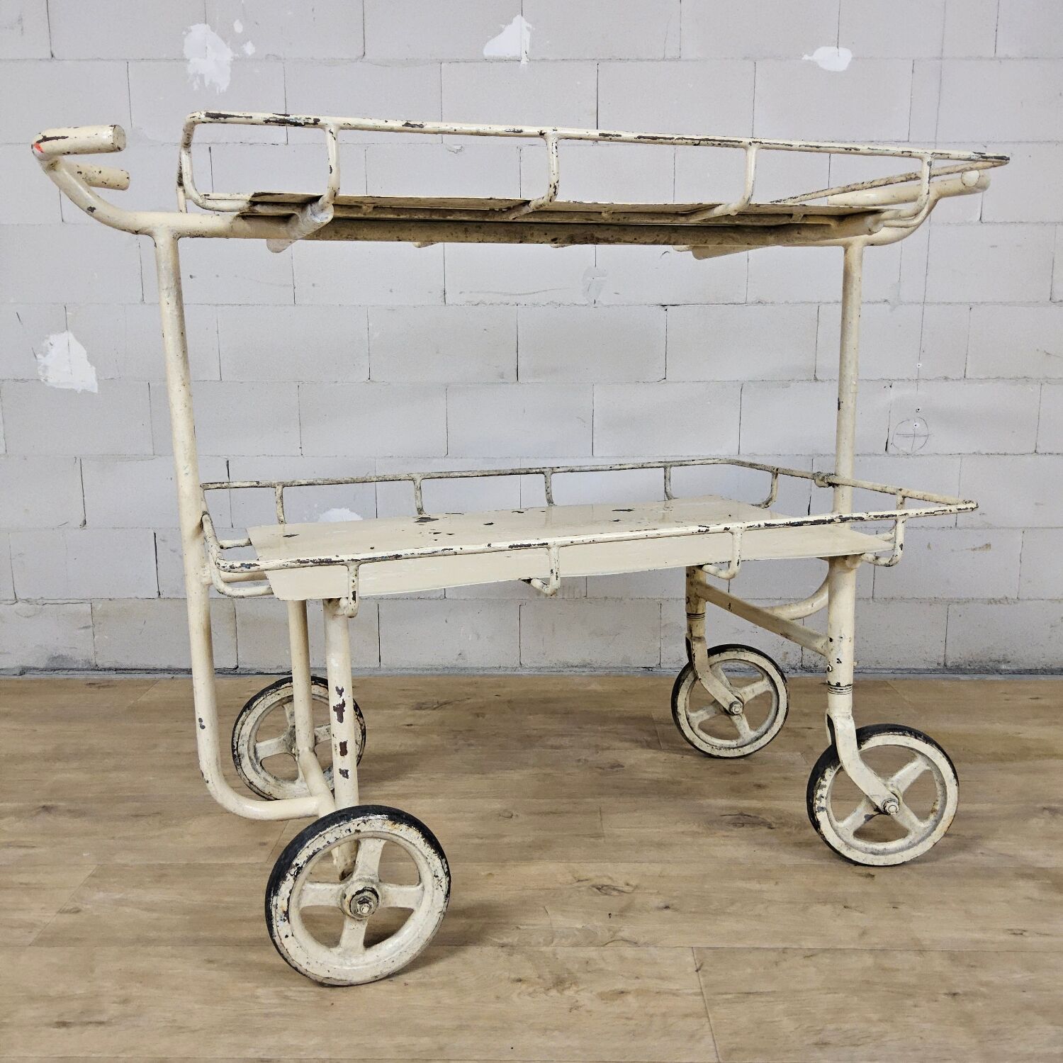 Vintage large metal hospital trolley linen nurse cart