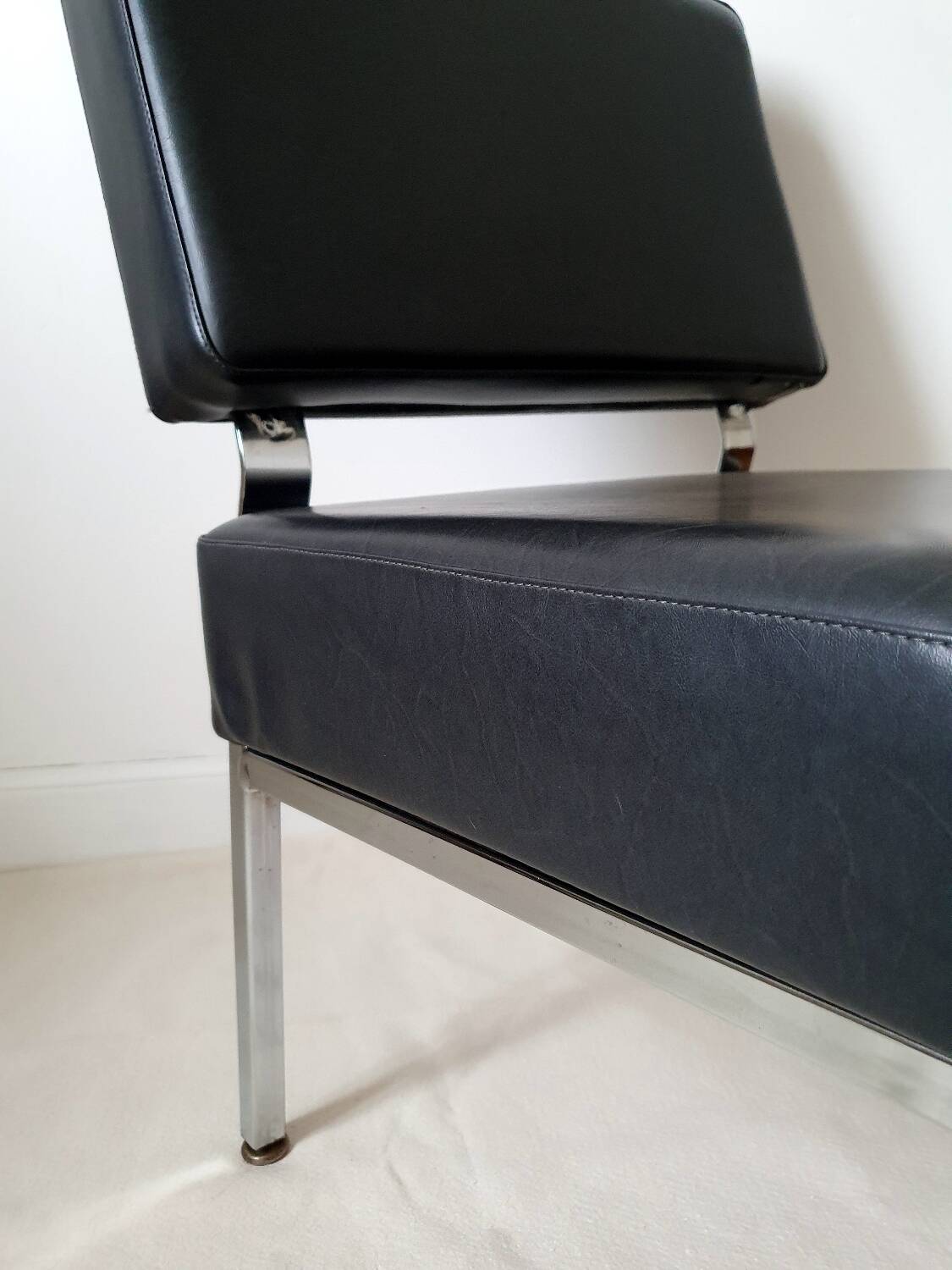 Chrome metal and imitation leather armchair from the 50s