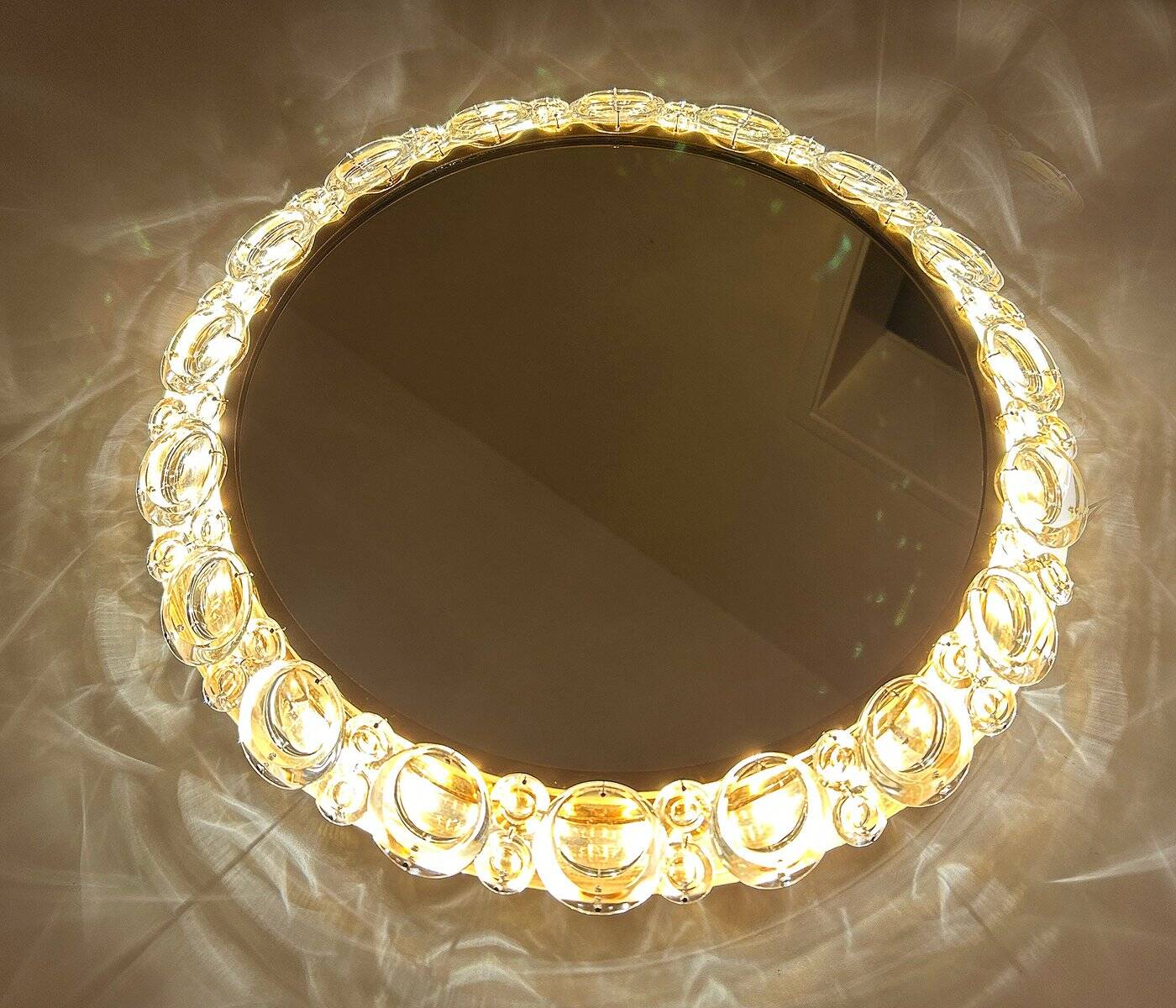 Vintage illuminated crystal brass mirror, 1960s